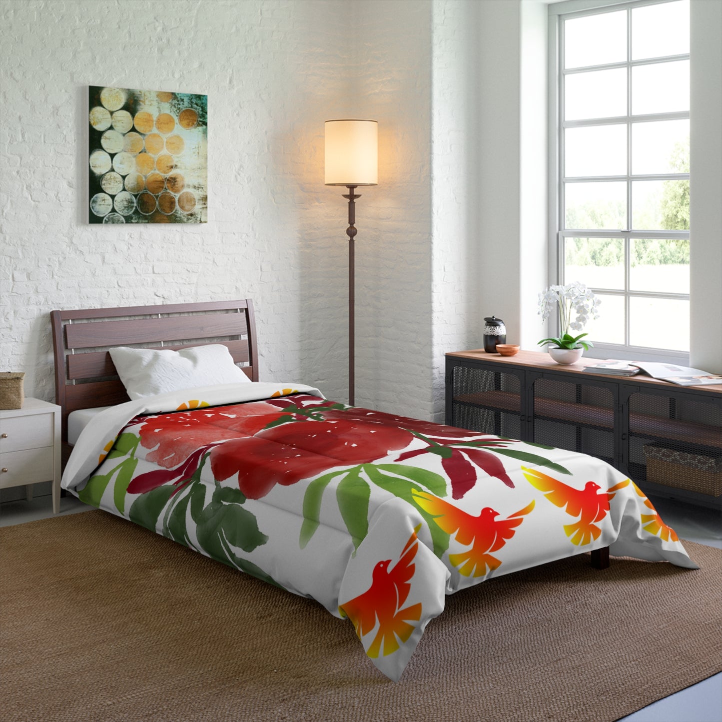 The Ultimate doona blanket Comforter with a Centred  flower and   edged birds