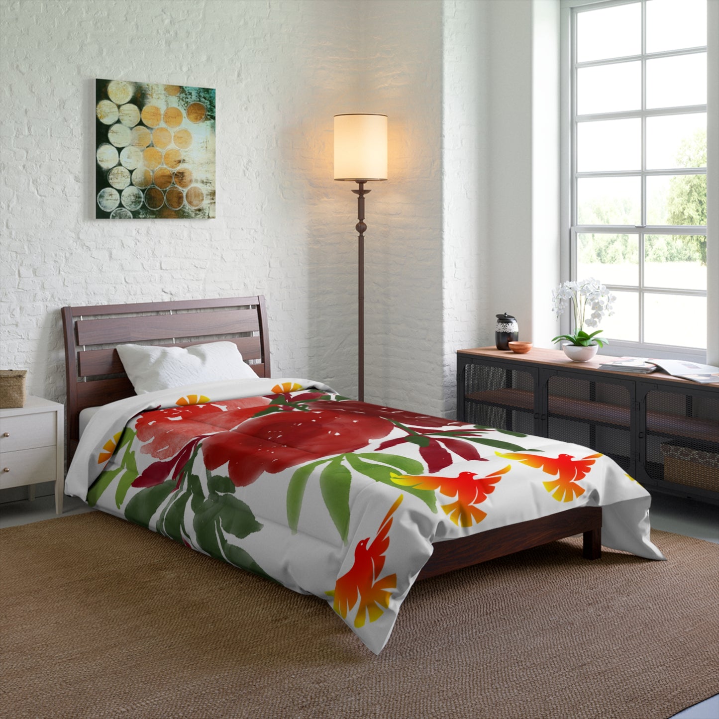 The Ultimate doona blanket Comforter with a Centred  flower and   edged birds