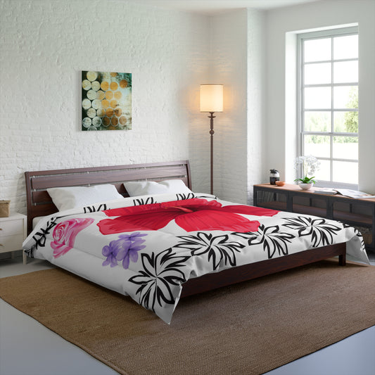 The Ultimate Comfort Doona Blanket With a Kaute Design and edged with black and white flowers